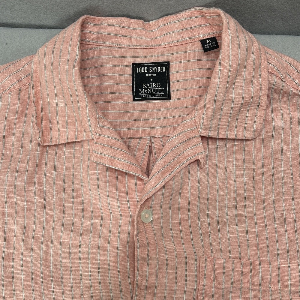 Todd Snyder Baird McNutt Camp Shirt Mens M Red Irish Linen Loop Collar Woven